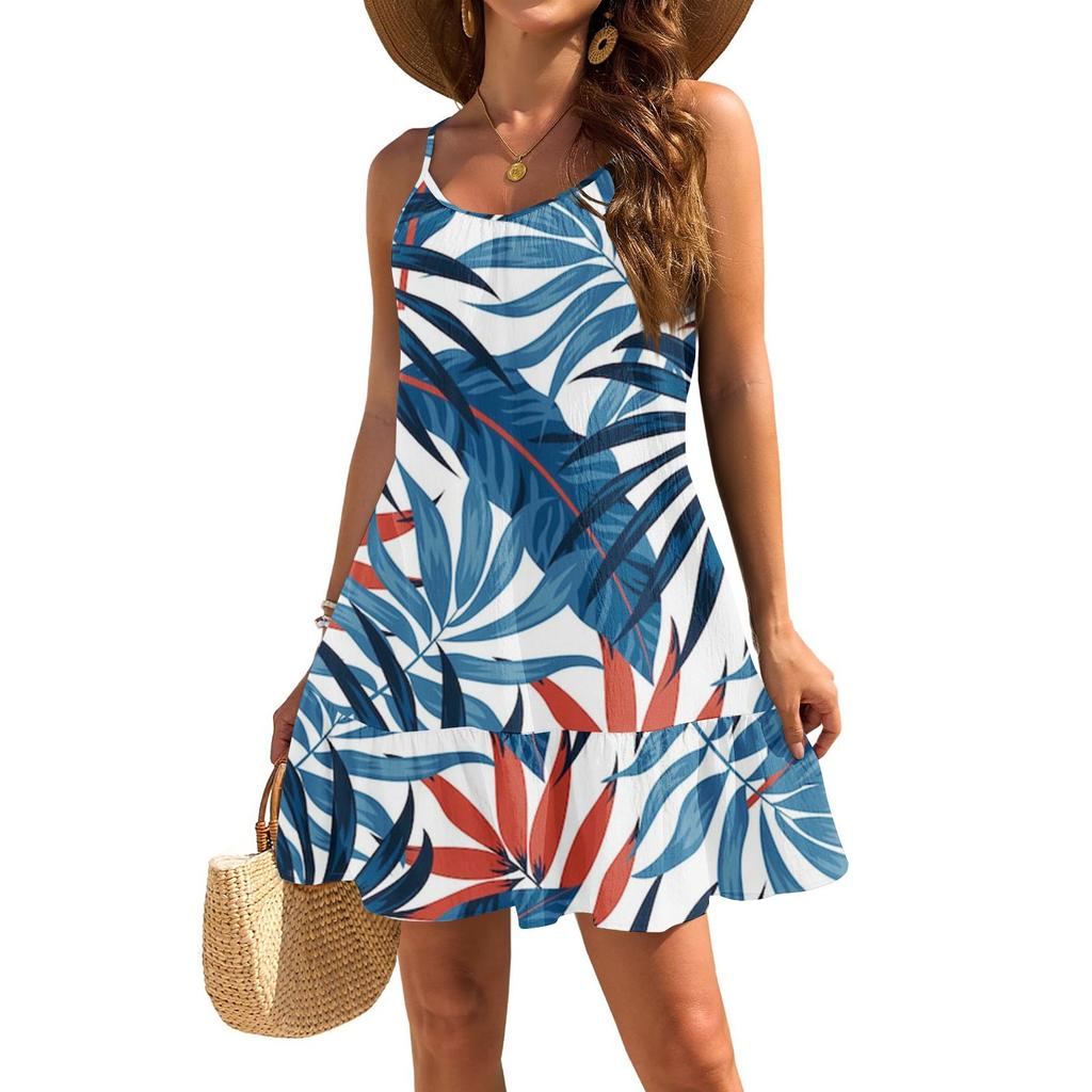 Женское платье без рукавов, свободное, повседневное, темпераментное, гавайское, цветочное, пляжное платье