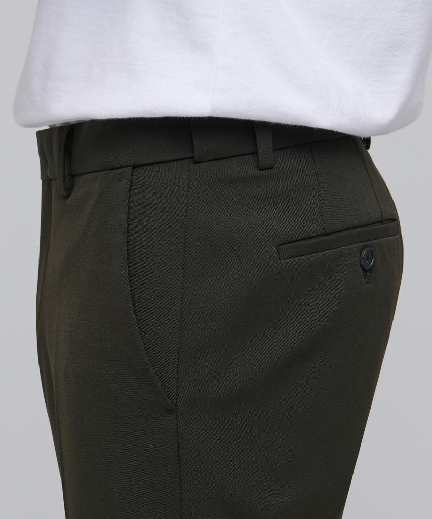 MUSINSA STANDARD Skinny Hidden Elastic Waist Crop Slacks [Khaki]