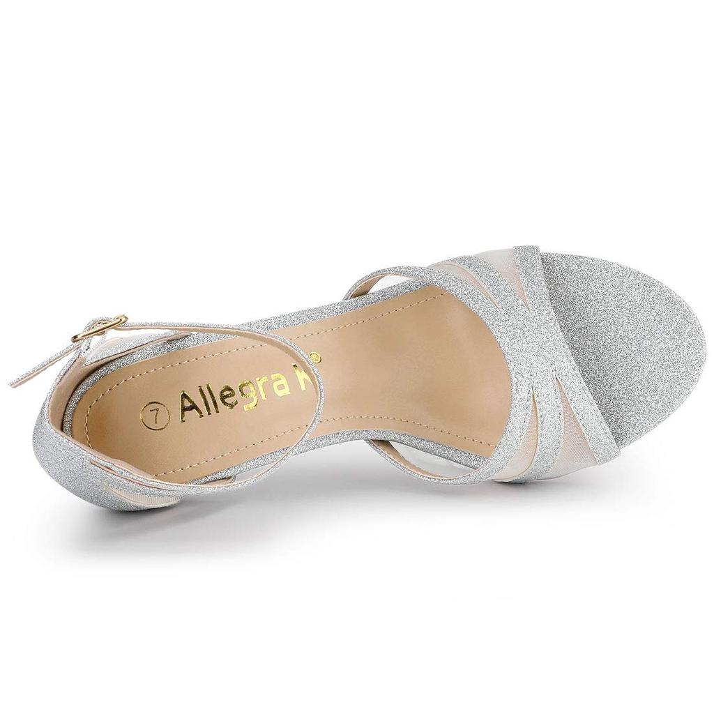 Allegra K Women's Silver Sequined Ankle Strap High Heel Sandals, Size 27.5cm