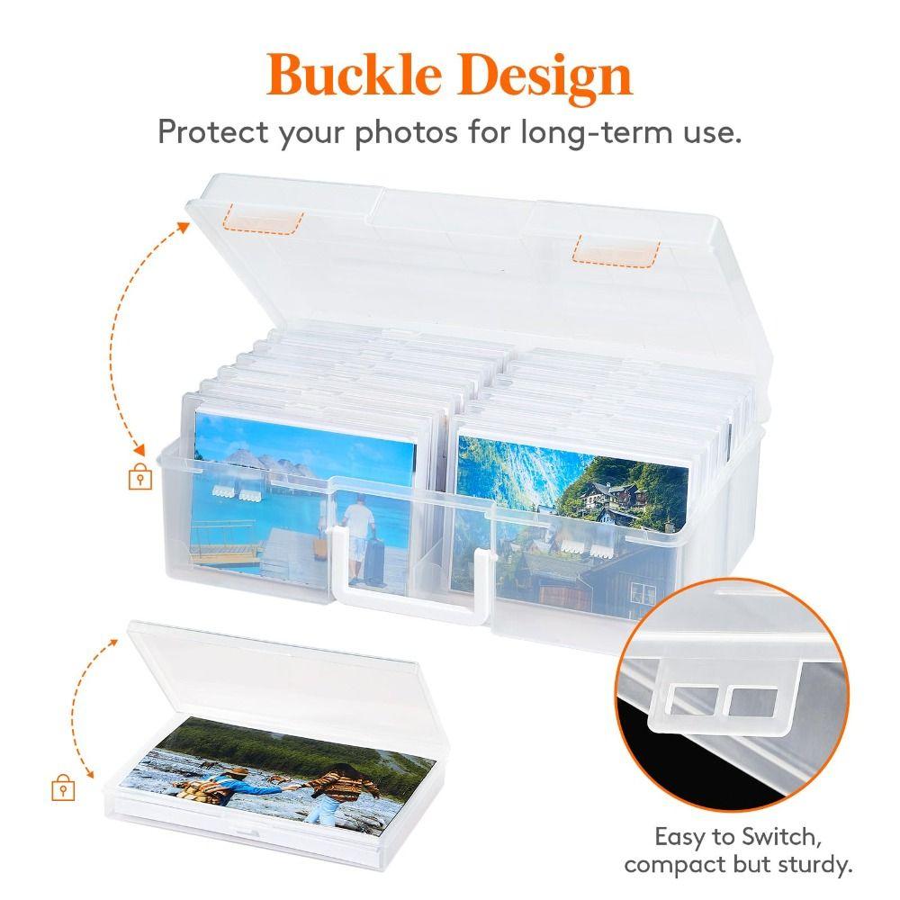 Clear Photo Storage Box 16 Inner Organizer Cards Keeper Craft Storage Case  Stickers