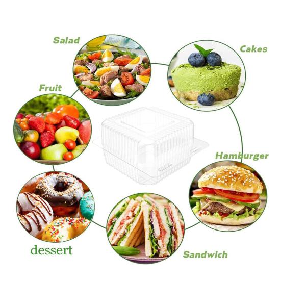 100 шт. Коробки для упаковки тортов 5,3 дюйма, прозрачный пищевой контейнер с крышками, утолщенные одноразовые коробки-ракушки для сэндвичей, десертов, гамбургеров, салатов