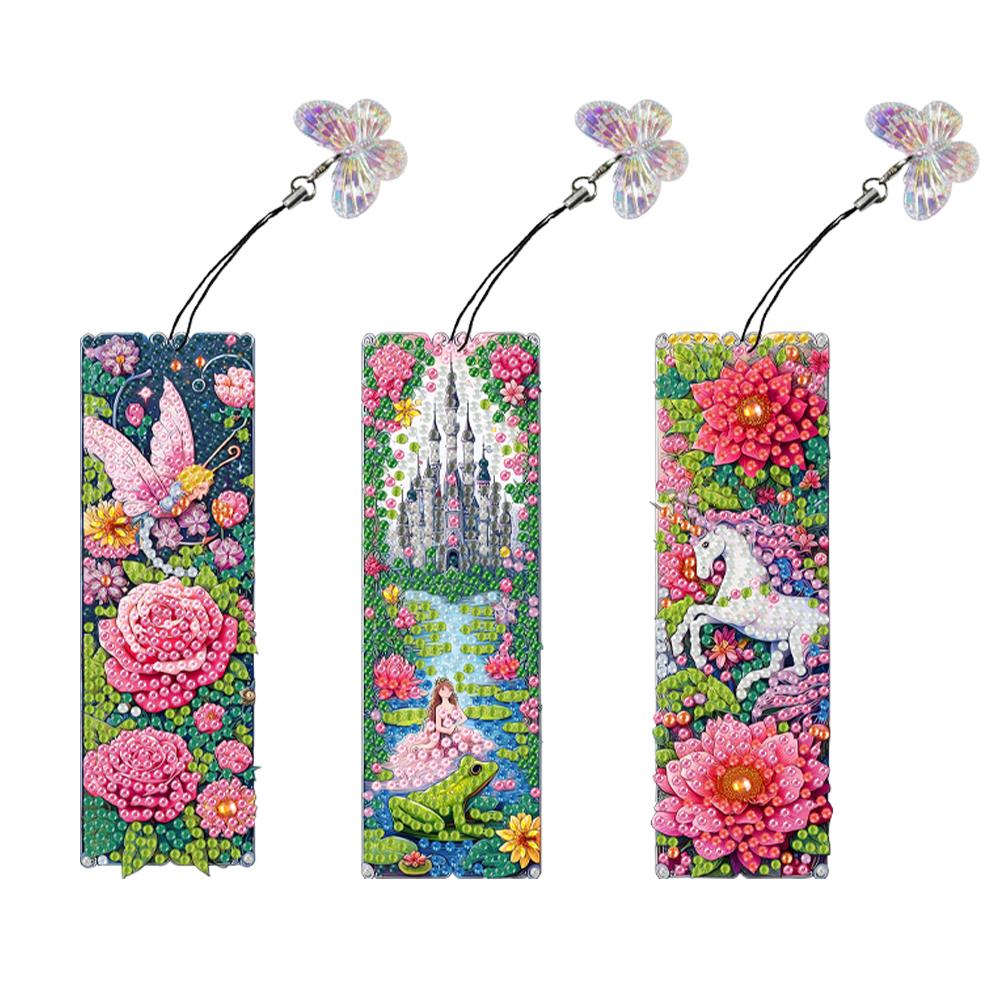 3Pcs Special Shape Flowers Castle Diamond Painting Bookmark Diamond Bookmark Art Projects Diamond Painting Bookmark Making Kit
