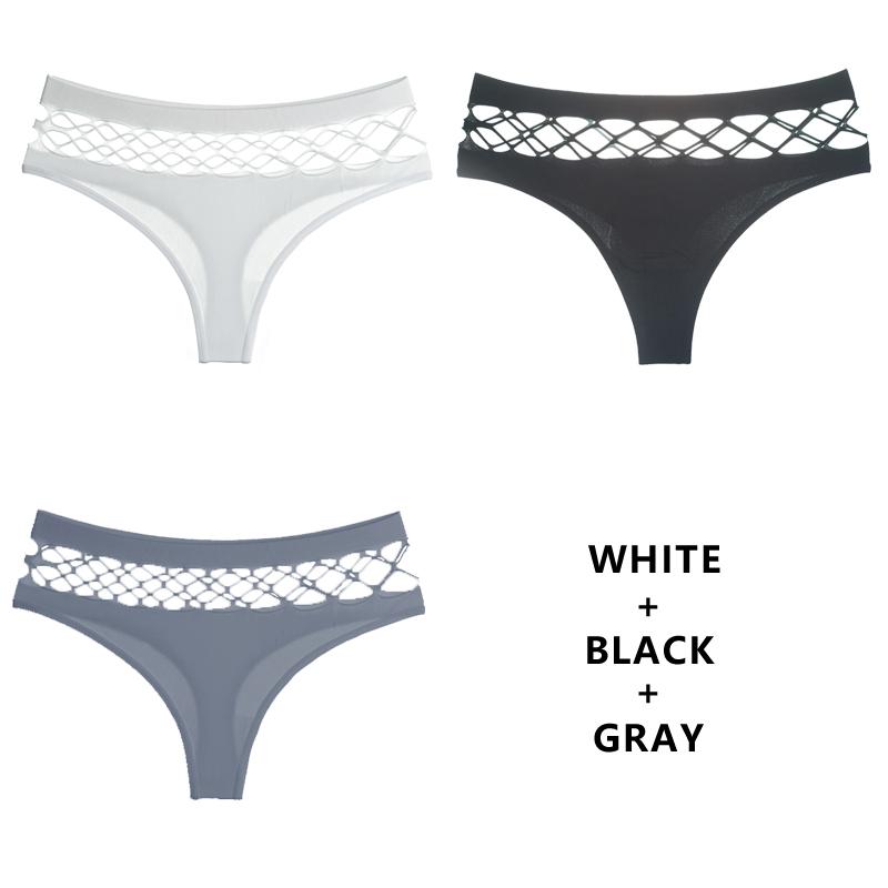 TERMEZY 3Pcs/Set Hollow Out G-String Seamless Sexy Panties Women Elasticity Underwear Temptation Middle-waist Panty