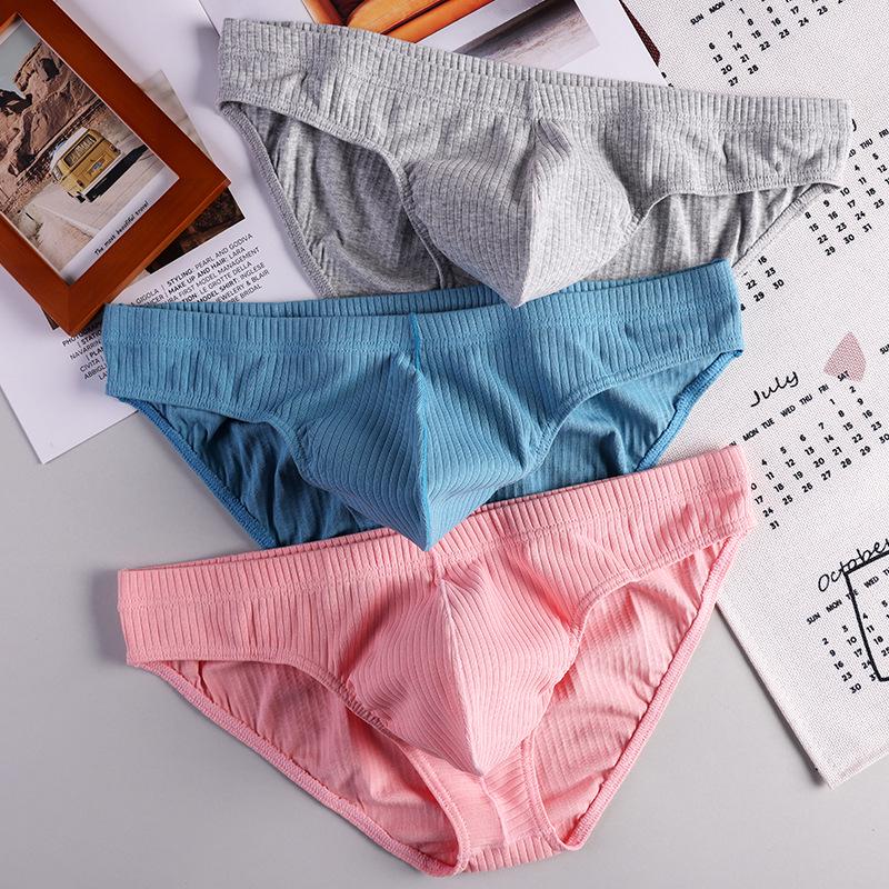 Мужские дышащие трусы-слипы из чистого хлопка в рубчик - Молодежные U-образные сексуальные шорты высокого класса