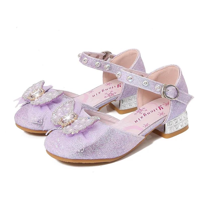 Children Princess Shoes Fashion Glitter Bowknot Girls Wedding Party High-heels Sandals Elegant Kids Sequins Dress Single Shoes