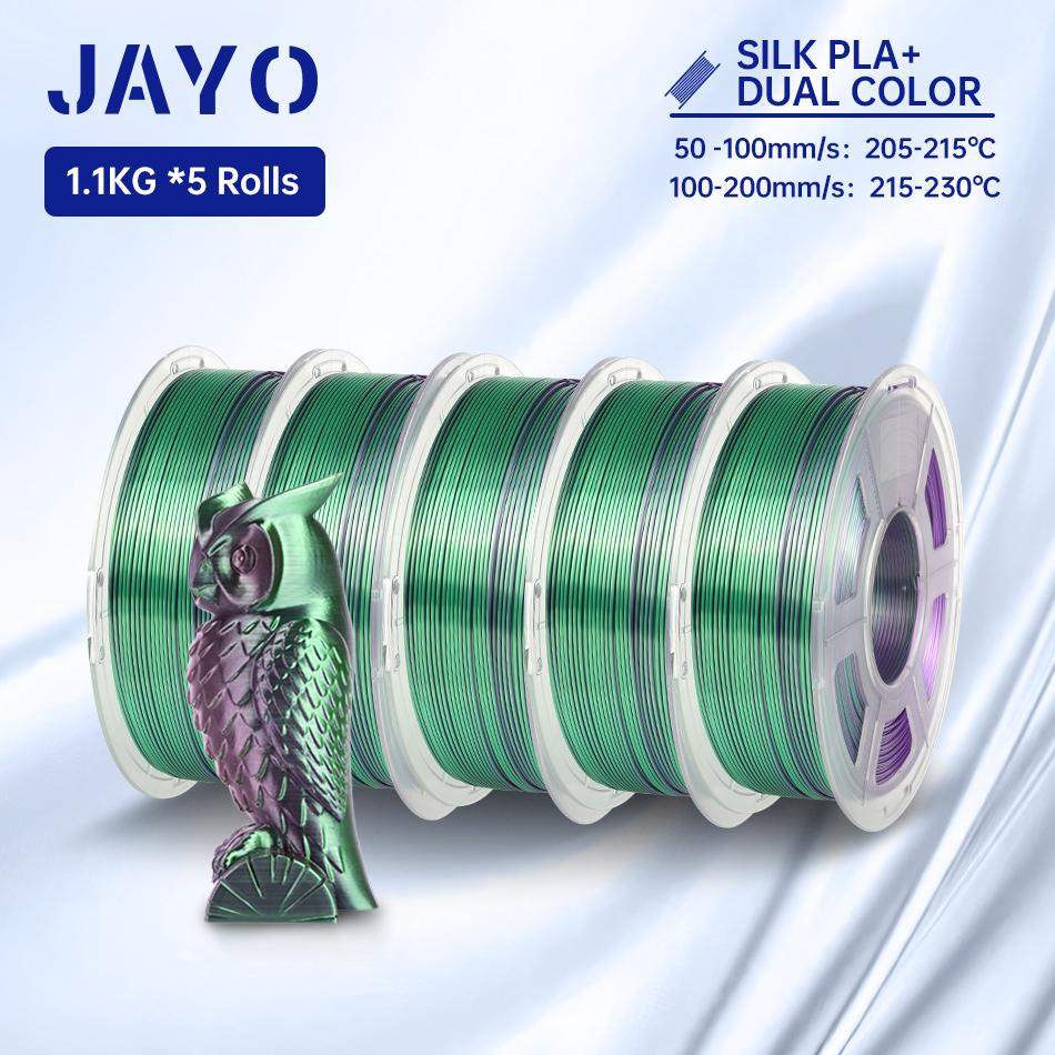 JAYO SILK PLA + Filament 1.75MM PLA 3D Filament 1.1KG for FDM 3D Printer Neatly Wound Shiny 3D Printing Material 5Rolls
