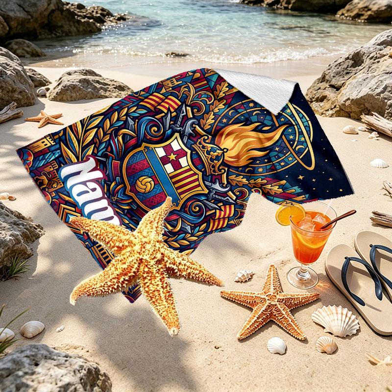Custom Name Personalized FOOTBALL Club Barcelona Print Beach Towel, for Trip Camping Beach Party Home Decor, Birthday Gift for Family & Friends