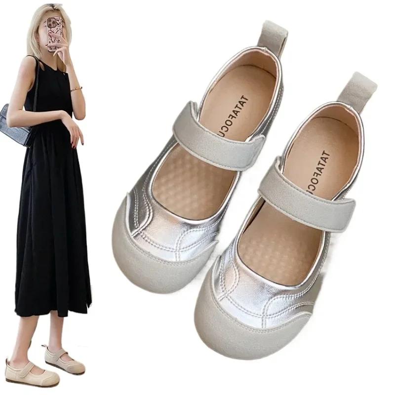Модные женские туфли на плоской подошве Mary Jane Canvas Sandals Весна-лето Прогулочная обувь Дизайнерские повседневные туфли на плоской подошве Silver Beige Board Shoes Zapatos Mujer