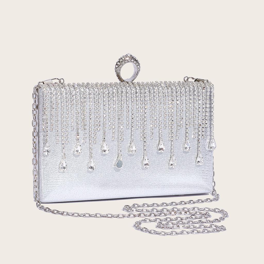 Вечерняя сумочка со стразами и кисточками, модная элегантная серебряная сумочка-клатч, женская сумочка для свадебной вечеринки, черная сумка через плечо