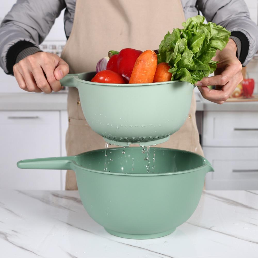 4PCS/Set Comfortable Grip Salad Bowls With Handle Flour Mixing Basin Drip Basin Fruit