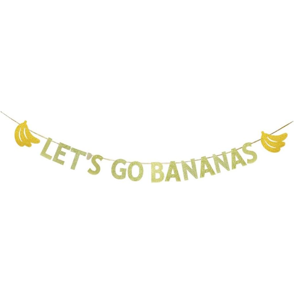 JENSENLIN Lets GO Bananas Letter Banner,Twotti Frutti Birthday Decorations,Banana Theme Party Banner for Fruit Birthday Party Decor,Gold Glitter.