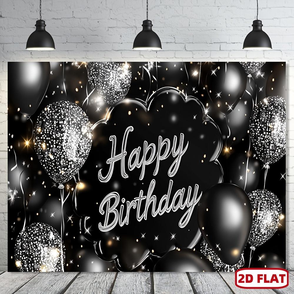 A stylish black and silver banner with the design of "Happy Birthday" - 100% polyester material