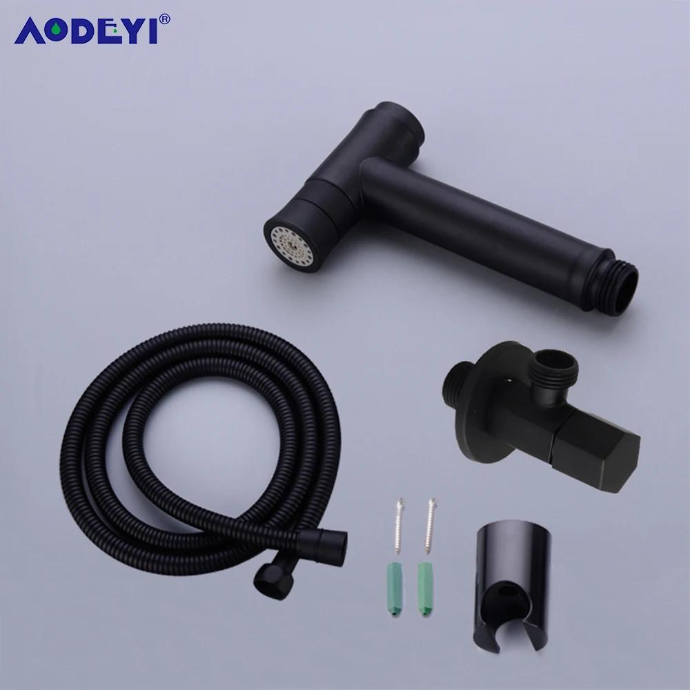 Black Toilet Bidet Sprayer Wall Mounted Stainless Steel Handheld Diaper Shattaf Douche Kit with Angle Valve 1.2m Hose & Bracket