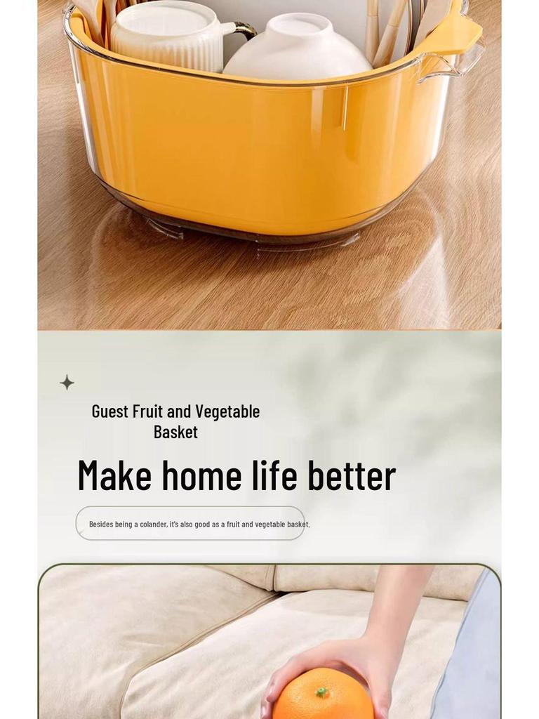 Double-Layer Kitchen Drain Basket for Fruits & Vegetables - Food-Grade Storage & Strainer