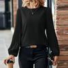 New Women's Pressure Folding Long-sleeved Shirt Fashion Round Neck Retro Solid Color Leisure Holiday Jacket