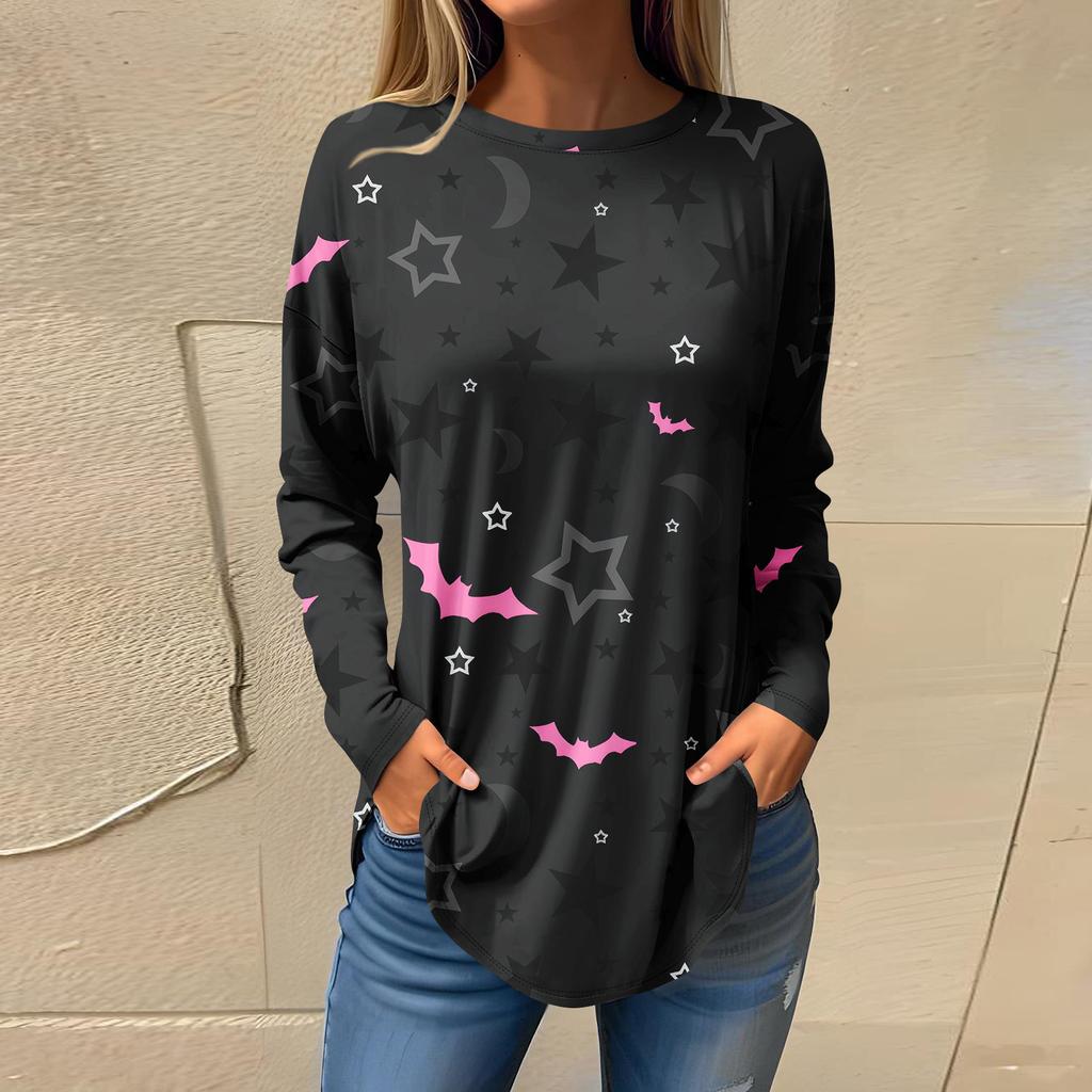 Tee Shirts For Women Fall Casual Long Sleeve Shirts Sweatshirt Halloween Printing Top Pullover
