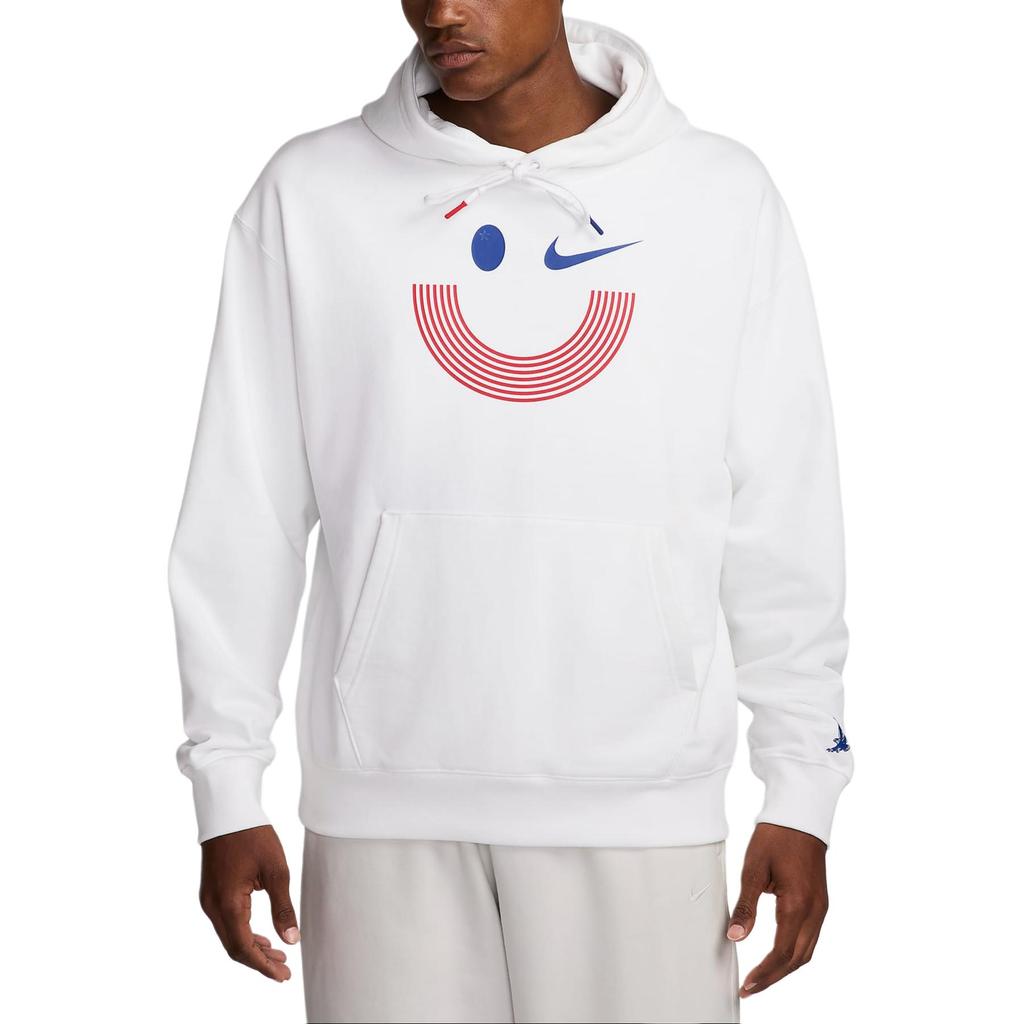 Nike X Solo Collaboration Swoosh USA Olympic Series Logo Print Pullover Hoodie Men Hoodies White Old-Royal FN4416-100
