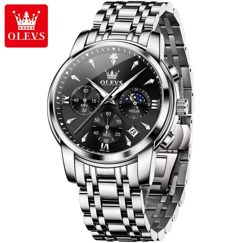 Роскошные кварцевые часы-хронограф для мужчин, модные многофункциональные, с фазой Луны, водонепроницаемые, с люминесцентной подсветкой, с датой, деловые мужские часы