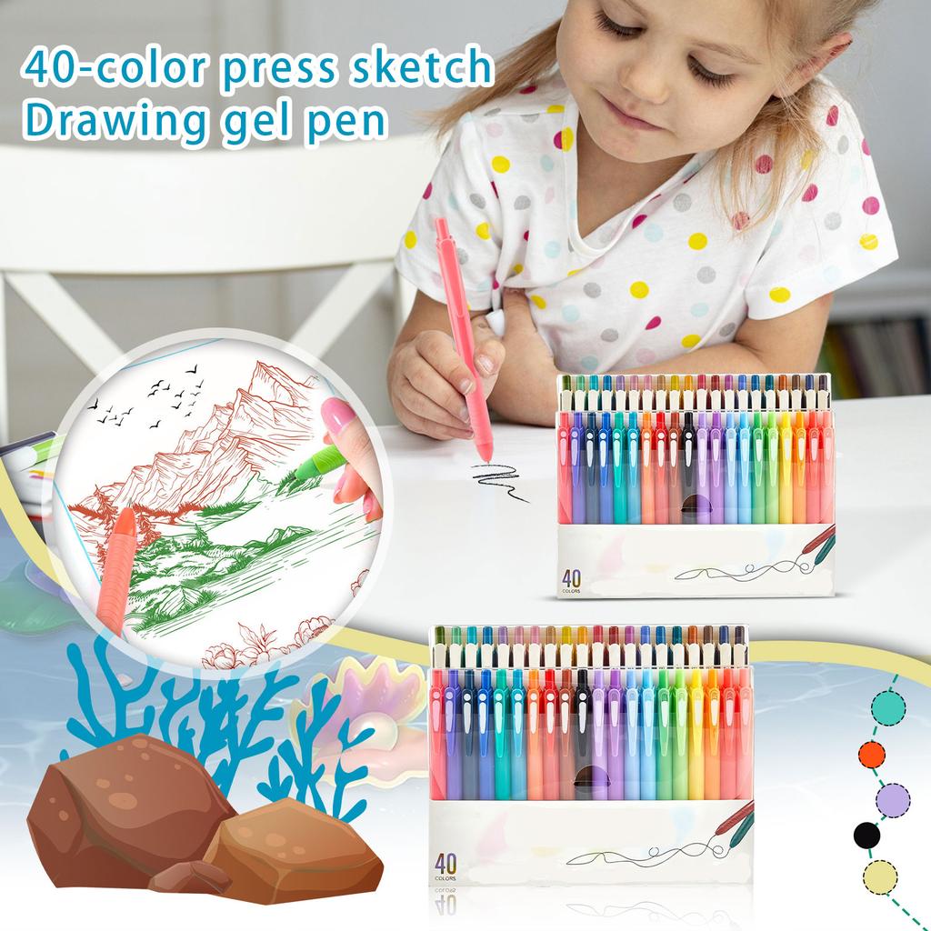 40 Colored Push-Down Neutral Pen With High Beauty Value For Student Sketching And Drawing, Fast-Drying And Ink-Lasting,20ml