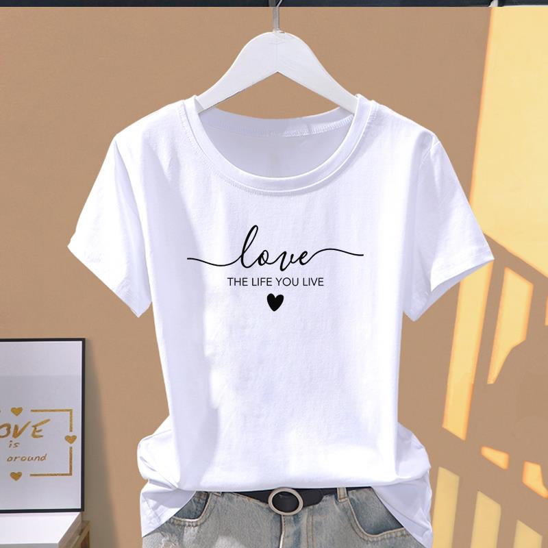 (Asian Size) Graphic Tee T Clothing Love Sweet Letter Style Casual Fashion Print Female Casual Women's Top Lady Short Sleeve T-shirt