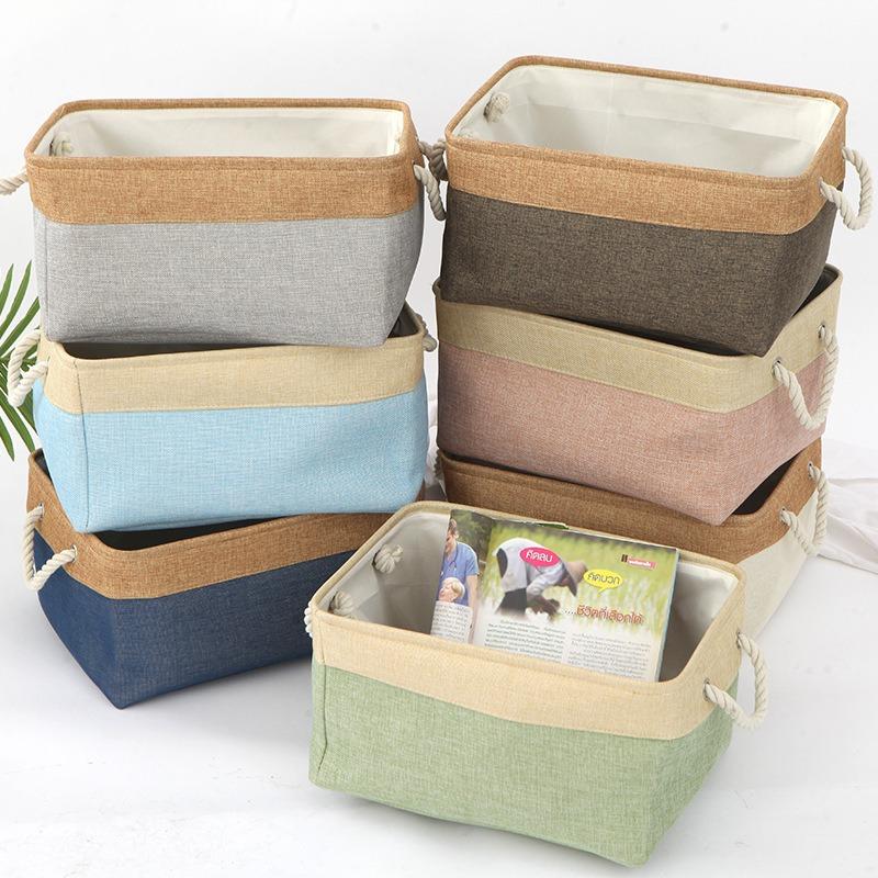 Solid Color Linen Basket Two-Tone Storage Organizer for Laundry Cosmetic
