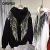 Plus Size Women's Hot Diamond Light Luxury Front and Rear Wings Hoodie Plus Fleece Hoodie