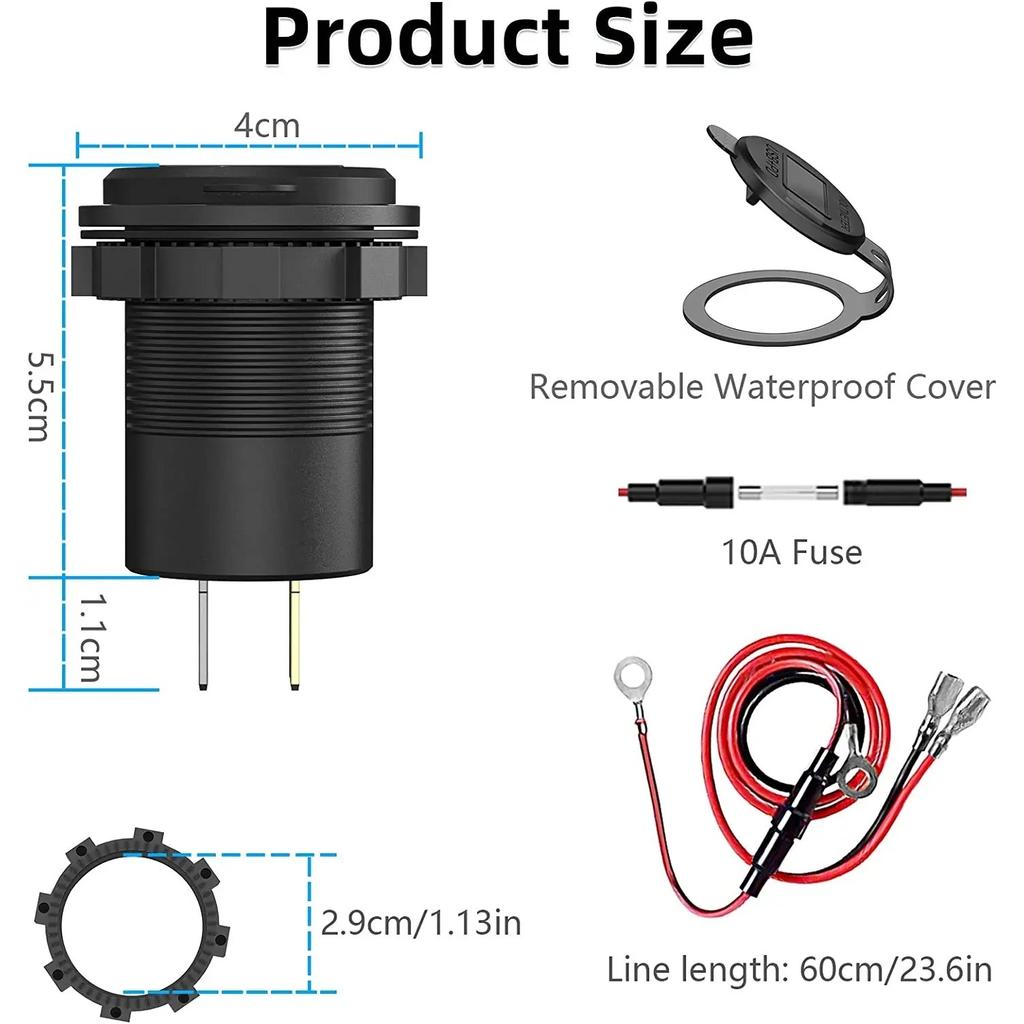 Автомобильное зарядное гнездо USB C 12 В/24 В, двойное USB-гнездо PD3.0 и QC3.0, автомобильный USB-порт со светодиодным вольтметром и выключателем вкл./выкл.