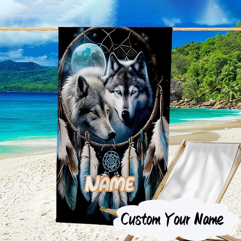 Custom Name Electric Wolf Spirit Microfiber Beach Towel Super Soft & Absorbent for Bath, Beach, Travel Bath Time Accessory, Fan gifts
