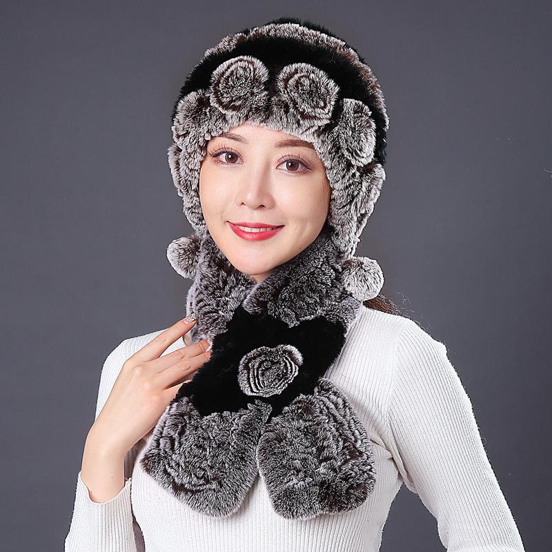 Fur Hat Female Winter Rex Rabbit Hair Middle Old Lady Warm Grandma Hat Mother Hat Old Man Hat Hair Scarf