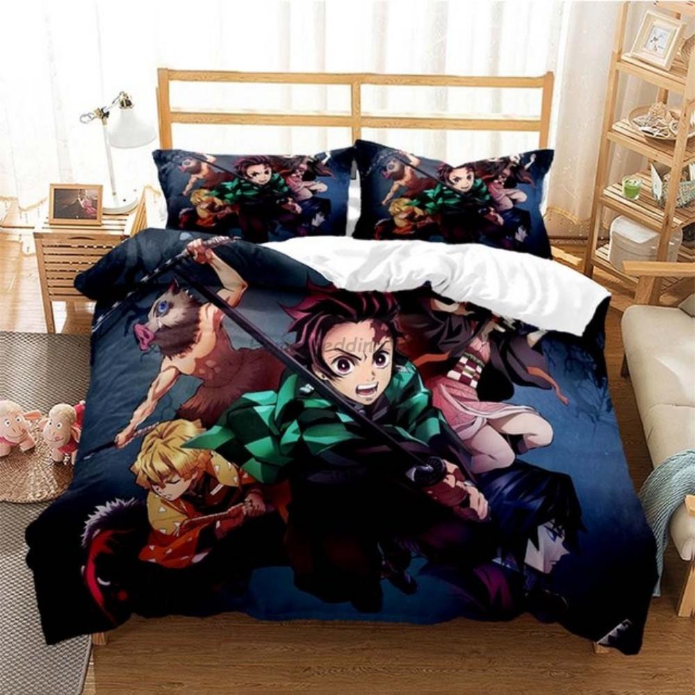 Anime Demon Slayer Bedding Set Japanese Cartoon Bed Linen 200x220 Teens Girls Twin Single Queen King Full Duvet Cover Sets