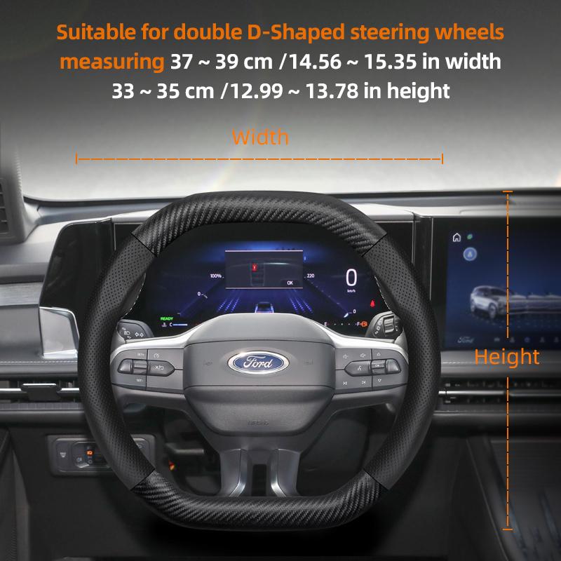 Fypaj3 Подходит для Ford Дышащие отверстия Кожа Матовая Текстура Углеродного волокна Чехол на рулевое колесо Подходит для Focus Mk2 Mk3 Fiesta Mk7 Transit Custom