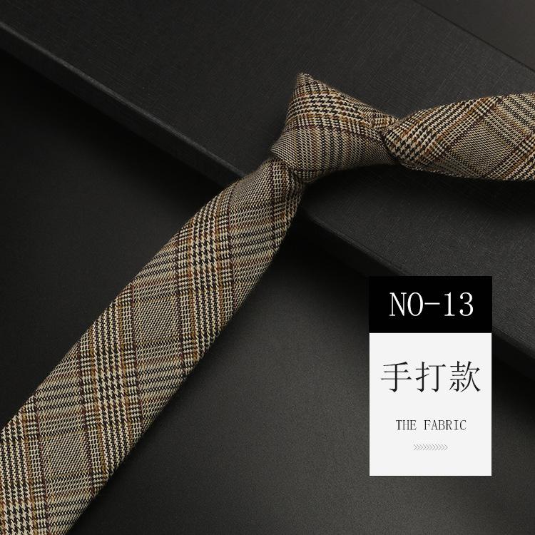 Men'S Cotton Tie Vintage British Nordic Japanese College Style Student Ins Shirt Narrow Plaid Grey Gentleman Tide