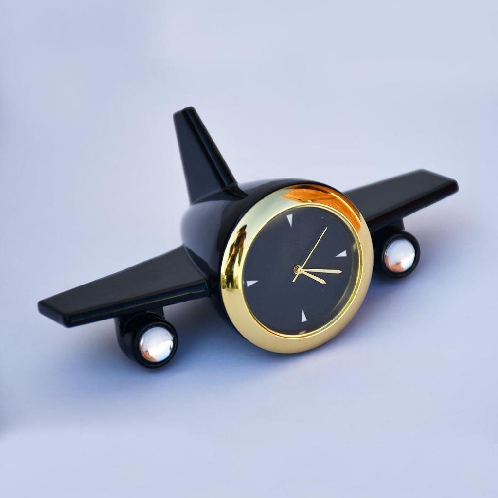 Airplane Table Clock Showpiece - Aeroplane Clock for Office Desk, Study Table - Corporate Gift for Client, Employees, Men, Boys (Black)