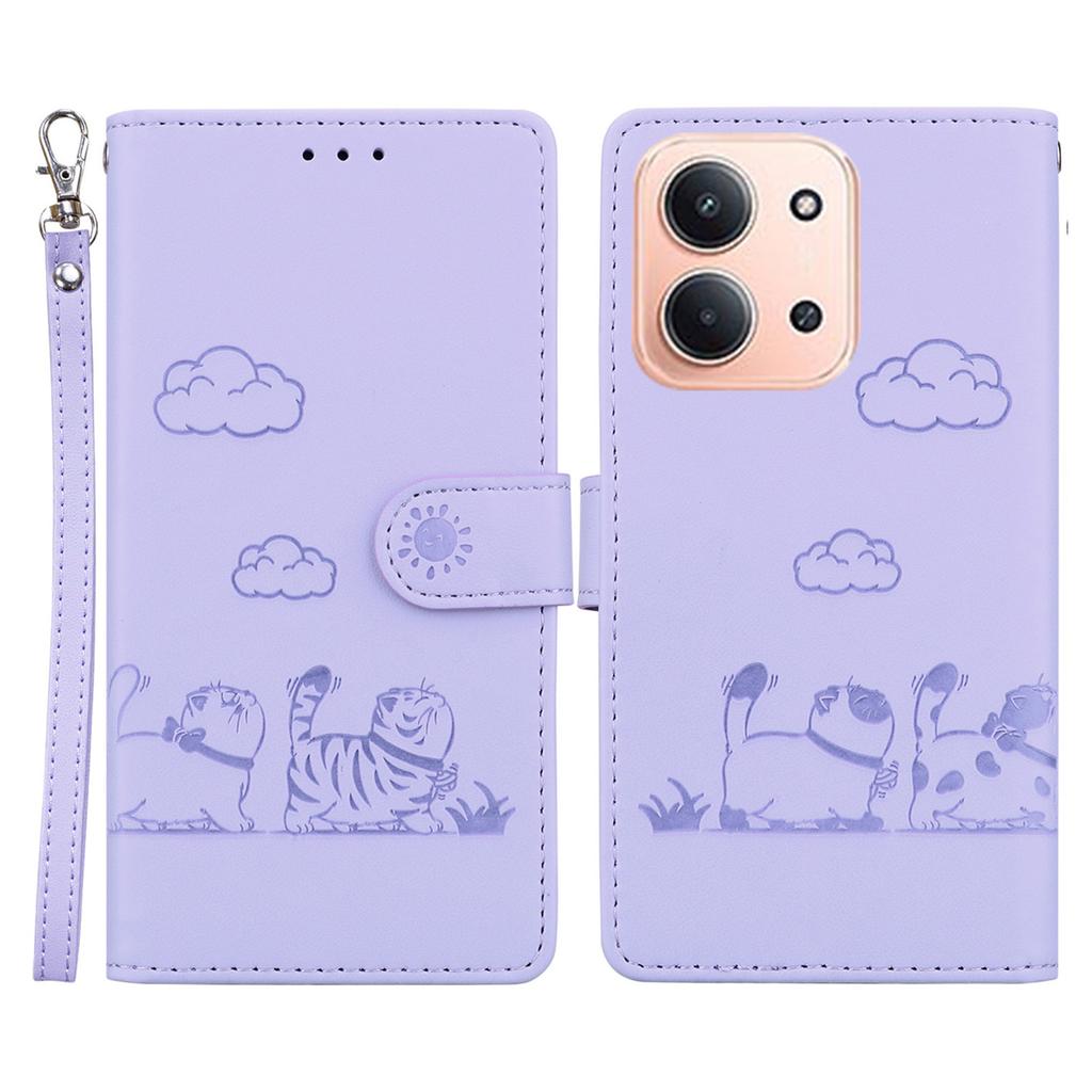 Для Xiaomi Redmi 15C 5G (США) (173мм)/15C 4G (США) (173мм) Чехол с блокировкой RFID, с рисунком котенка, из ТПУ+ПУ кожи, чехол для телефона с ремешком на запястье