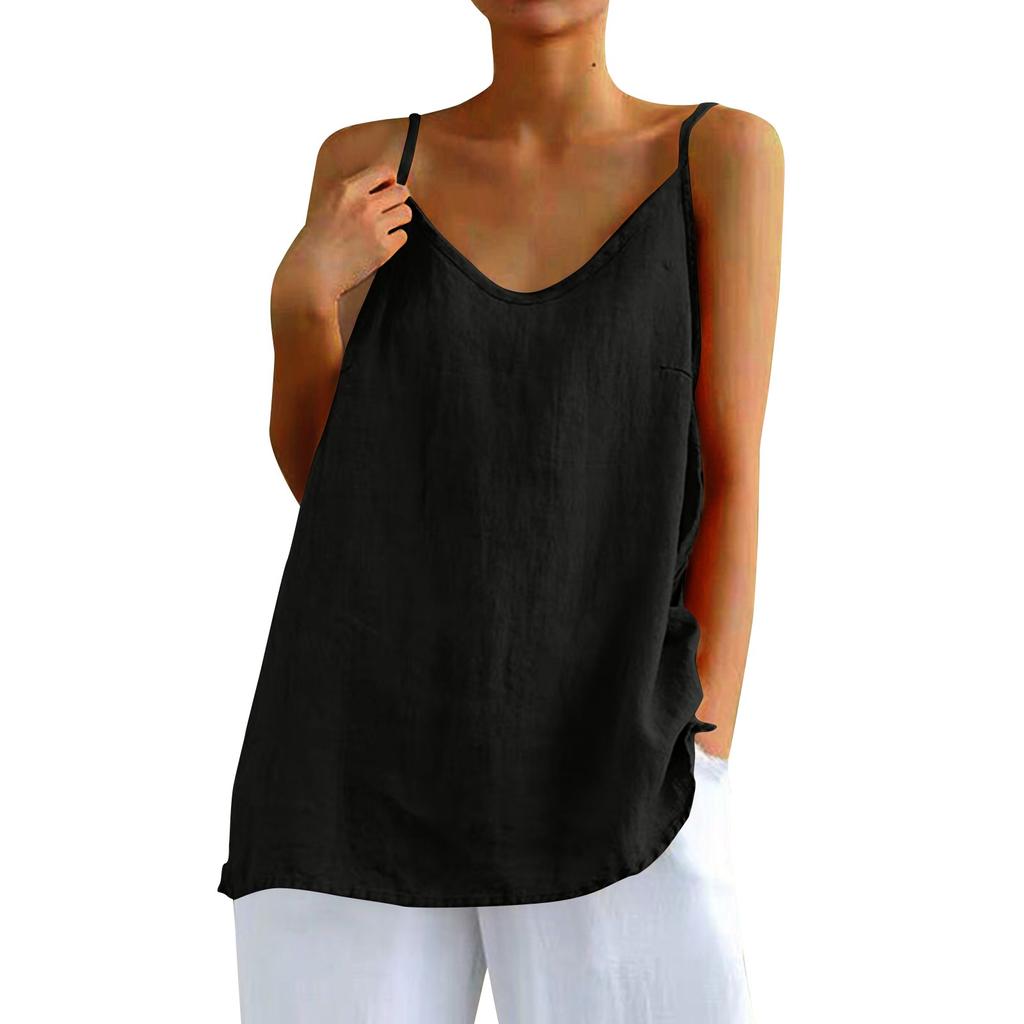 Women's Cotton And Linen Camisole Vest, Women's Summer Loose Sleeveless Versatile Bottom Top