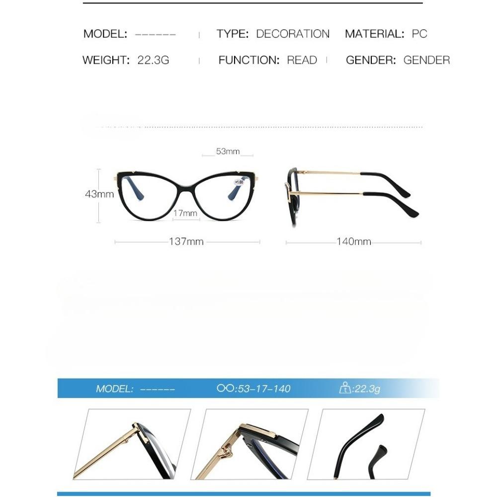 Новые Винтажные Очки для Чтения Кошачий Глаз Унисекс Ультралегкая Металлическая Рамка Защита от Синего Света Очки для Пресбиопии Женские Популярные Очки