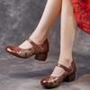 Ethnic Style Women's Shoes Thick Heel Soft Bottom Single Shoes Cowhide Non-slip Wear-resistant Leather Shoes