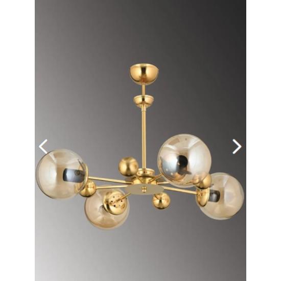 Nairobi 4-Set Gold Case Yellow Globe Glass Chandelier