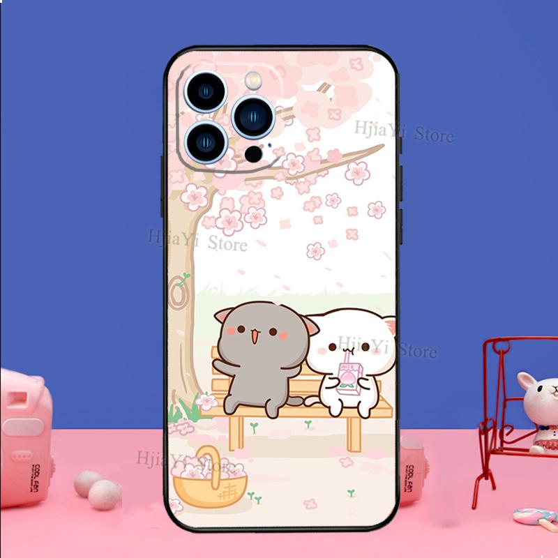 Чехол Персик и Кот Гома для iPhone 16 15 13 11 14 Pro Max 12 Mini Plus XR X XS Max Силиконовый Чехол для Телефона