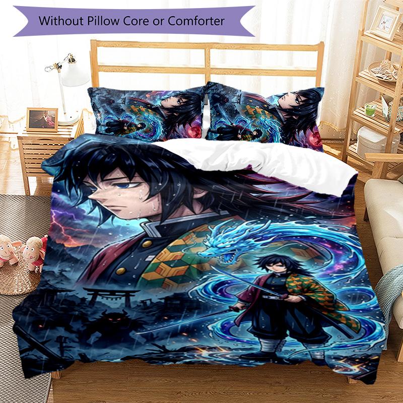 3pcs Tomioka Giyuu4 Design Cover Set - HD Printed Bedding with 1 Cover and 2 Pillowcases - Perfect for Home and Dorm Decor