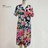Женское платье с цветочным принтом, платье с коротким рукавом и v-образным вырезом, летнее повседневное платье трапециевидной формы, пуловеры в богемном стиле, платье для вечеринки, повседневная одежда, отпуск