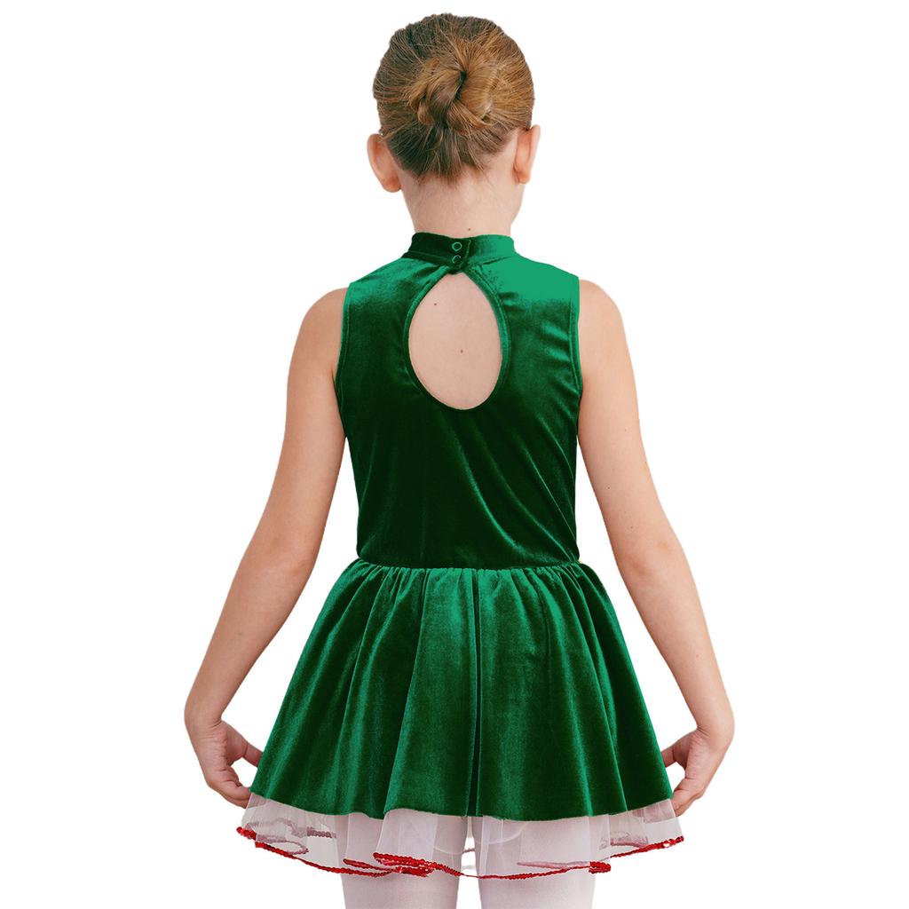 Girls Gingerbread Man Tutu Dress Christmas Costume Sleeveless Hollow Back Velvet Leotard