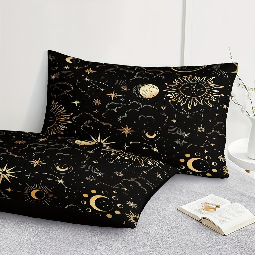 Black Golden Quilt Set 3/4pcs Set Sun and Moon Large Bag Bedding Set Posy Bedding Set Mandela Quilt Cover 100% Soft Microfiber
