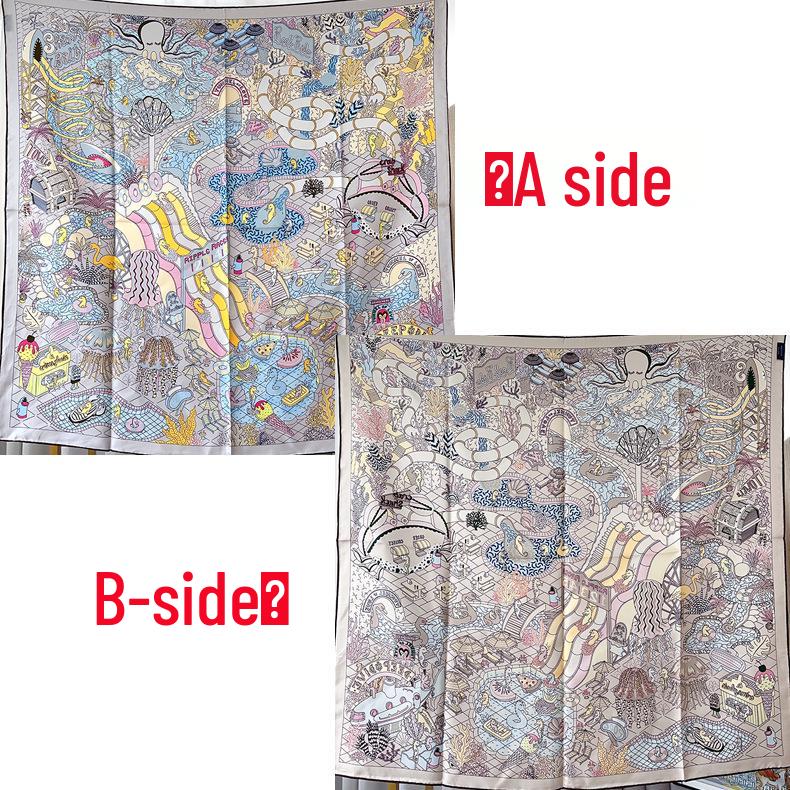 Elegant Thickened Mulberry Silk Twill Scarf/Shawl - Dual-Color Print for Women