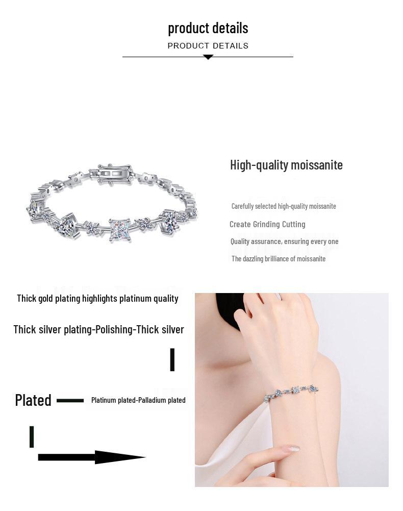 Браслет из стерлингового серебра 925 пробы с неправильным муассанитом для женщин - Позолоченный браслет из золота Pt950