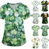 Women's Fashion V-neck Short-sleeved Work Shirt with Pocket St. Patrick's Day Print Top