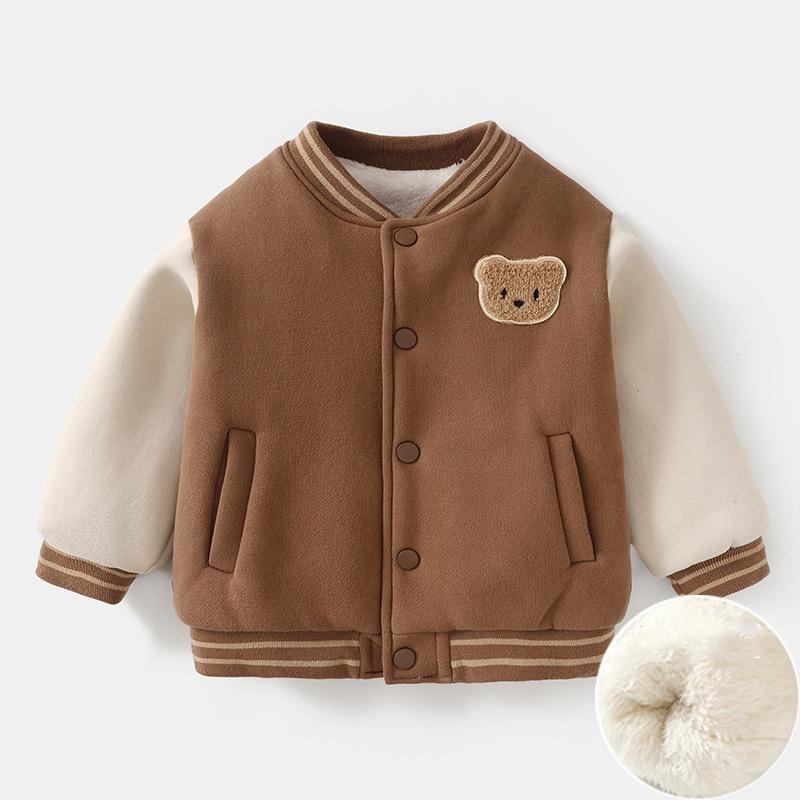 0-5 Y Autumn and Winter Baby Clothes Plush Baseball Jacket Cotton Clothing Girls Babies Boys Thick Top Children's Hoodie