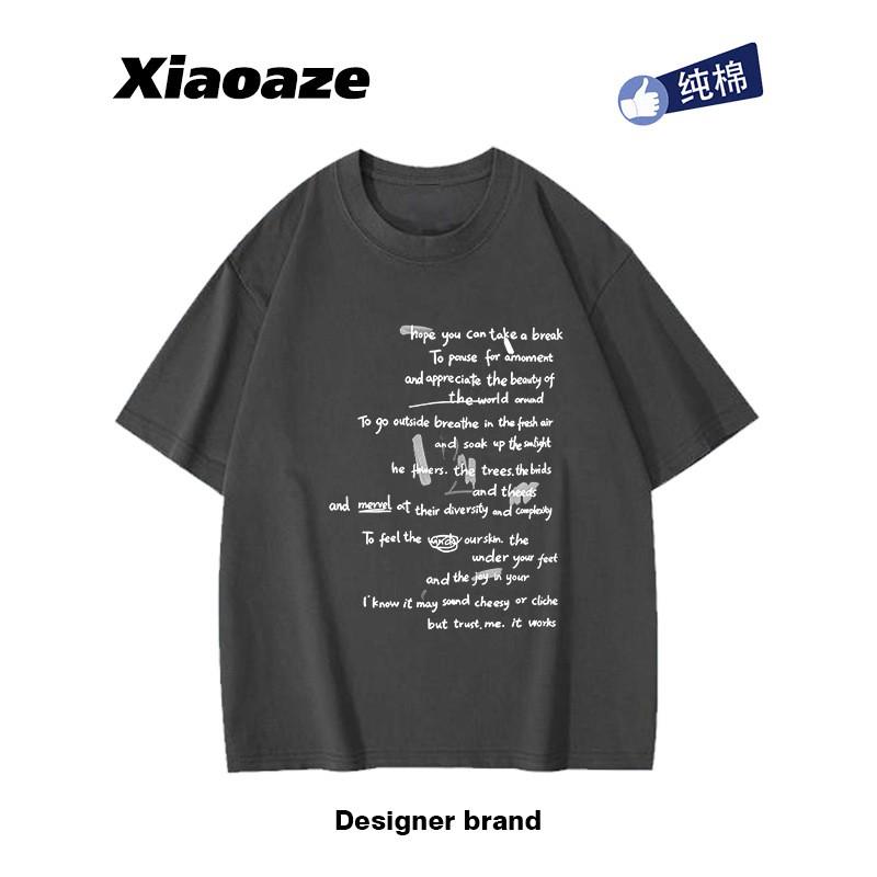 300g Cotton Short Sleeve T-Shirt Men Women Oversized Letter Print Trendy Rose Red