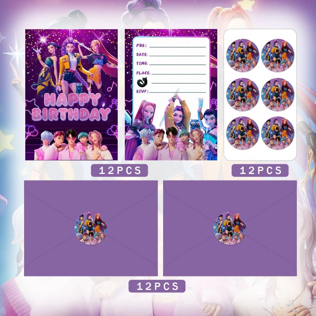 12 шт. K-pop Пригласительная открытка на вечеринку «Охотники на демонов» Аниме Одностраничная Пригласительная открытка с поздравлением с днем рождения для детей Украшение для вечеринки