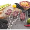 Double grille barbecue - 34 x 22 cm - Acier chromé - Manche en bois - Système de verrouillage